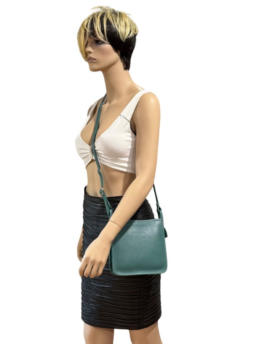 LONGCHAMP Le Foulonne Teal Leather Small Crossbody Shoulder Bag Made in France - Picture 15 of 15